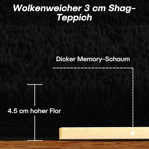 FVVRAX FVVRAX Flauschiger Hochflor Teppich 90x150 cm Schwarz | Extra weicher Shaggy Teppich rutschfest für Wohnzimmer Schlafzimmer | Kuscheliger Bodenteppich für Kinder Haustiere - Detailansicht 2 | TV | Video | Foto