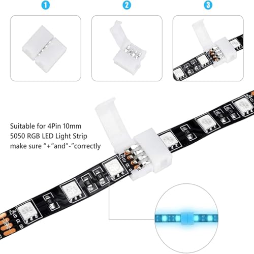 SHAOYAYAZHANG 8mm 4pin RGB Rope Lights Connectors for 3528 2835,10x X- Board Angle for Strip Lights,20x Solderless Gapless Adapter Terminal Extension Connection Connector - Image 2