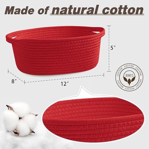 Image of Pro Goleem Small Woven Basket with Gift Bags and Ribbons Durable Baskets for Gifts Empty Small Rope Basket for Storage 12 inchX 8 inch X 5 inch Baby Toy Basket with Handles, Red