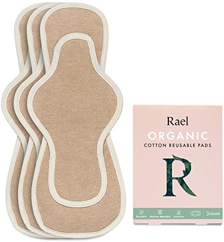 Rael Reusable Pads Menstrual, Organic Cotton Cover Pads - Postpartum Essential, Regular Absorbency, Thin Cloth Pads, Leak Free, Washing Machine Safe, Menstrual Pads with Wings (3 Count, Overnight)