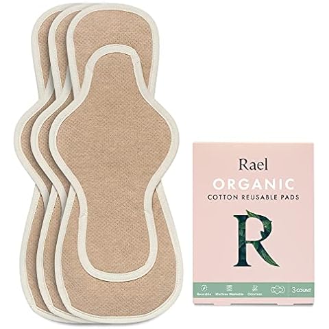 Rael Reusable Pads Menstrual, Organic Cotton Cover Pads - Postpartum Essential, Heavy Absorbency, Thin Cloth Pads, Leak Free, Washing Machine Safe, Menstrual Pads with Wings (3 Count, Overnight) Cover