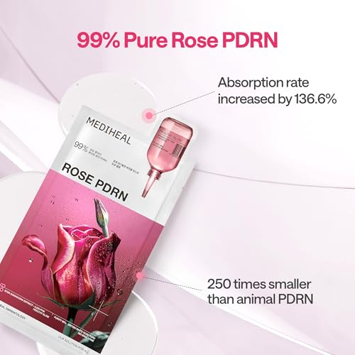 Image of MEDIHEAL Rose PDRN Essential Sheet Mask (1 Sheet) Hydrating & Firming Korean Face Mask with 99% Pure White Rose PDRN & Hyaluronic Acid, Moisture Barrier Repair & Healthy Glow, Vegan Formula