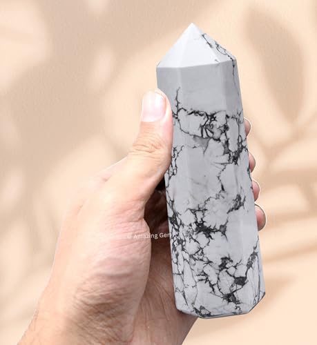 Image of Amazing Gemstone Large Howlite Crystal Towers ~ Natural Healing Crystal Point Obelisk for Reiki Healing and Crystal Grid (5.5 to 6 INCH)