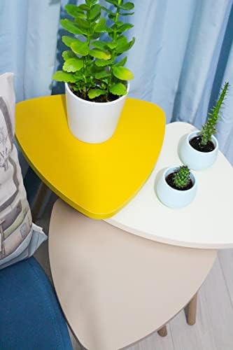 Evdekimoda 3 Piece Set Coffee Table Wood for Living Room and Office, Side table End Table Nested Coffee Tables (Yellow, Cream, Cappuccino, Triangle)