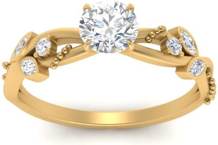 Choose Your Gemstone Delicate Flower Round Diamond CZ Ring Yellow Gold Plated Round Shape Side Stone Engagement Rings Minimal Modern Design Birthday Wedding Gift US Size 4 to 12