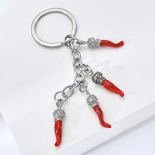 Preisvergleich Produktbild GMTEXTILES Roter Pfeffer Schnur Schlüsselbund Pfeffer Form Silber Metall Modell Schlüsselbund