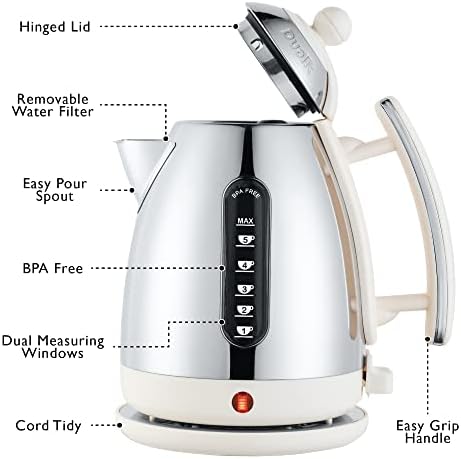 Dualit Lite Kettle - 1.5L Jug Kettle - Polished with Canvas White Trim, High Gloss Finish - Fast Boiling Kettle by Dualit - 72013
