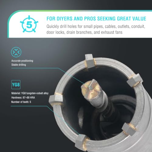 Image of BINOTA 40 mm (1-9 /16 inch) Concrete Hole Saw with SDS-Plus Shank | Tungsten carbide drill bit; SDS-Plus shank (220 mm); Cross-type center drill; Dry drilling for concrete /brick /stone /masonry