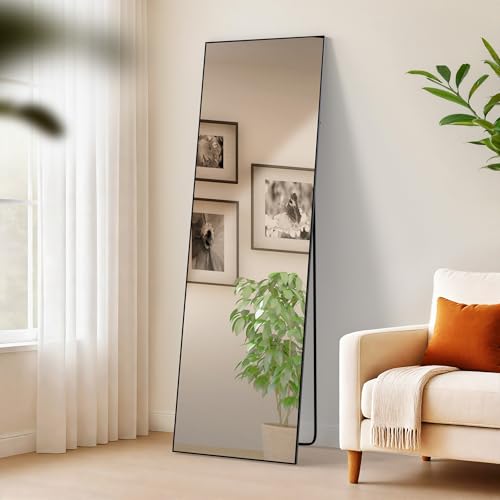 CLP Gran Espejo Benicia, Espejo de pie y Espejo de Pared en uno, Espejo de Cuerpo Entero Marco metálico en Varios tamaños y Colores, Color:Negro/Mate, Tamaño:160x50 cm