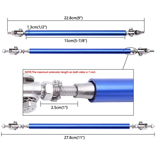 Dreamizer 2× Universal Front Bumper Lip Support Splitter Rods Adjustable 8"-11" Strut Tie Bar Support Car Body Kit Support Rear Wing Strut Rod For Sports Car Street Car - Blue #TOP5