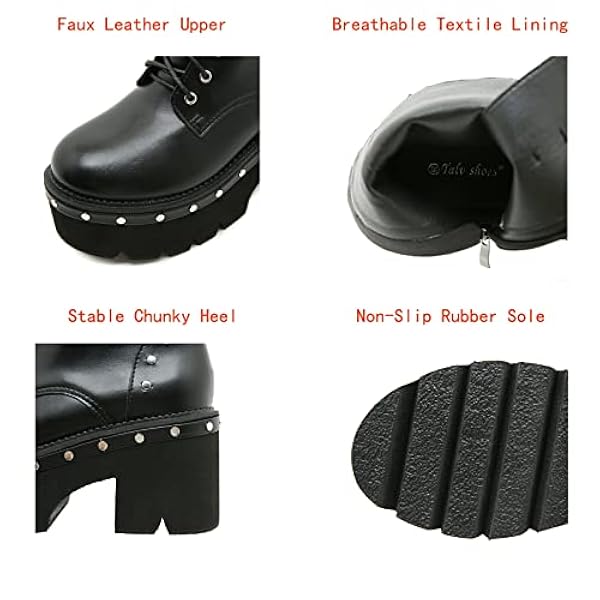 Damesplatform enkellaarzen dikke hoge hak veter-up rits Zwarte short laarzen punk bezaaid gothic punk laarzen,zwart,37 EU