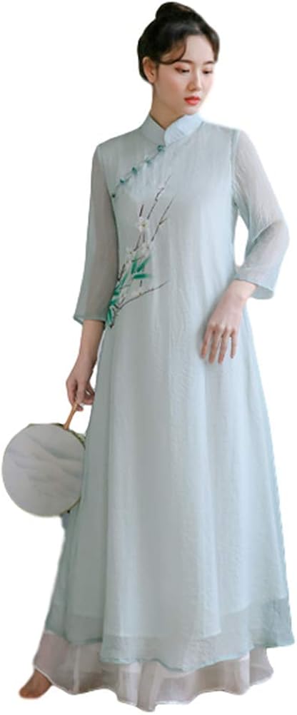ジャング フレッシュ 禅服 茶服 レディース 改良 唐装 古代風 中華風 チャイナドレス 夏 ワンピース ファッション カジュアル ルーズ 今だけスーパーセール限定