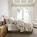 PleatedDrapes 100 Inch Light Filtering Curtains for Sliding Glass Doors 2 Panels Set, Rustic Country Beige White Linen Curtain Privacy Sheer Viral Window Drapes for Dining Room Track Back Tab 8-1/3FT