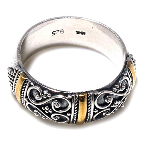 Argent sterling 925 et bague de bande bicolore artisanale au design contemporain
