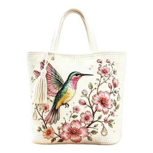Bolso de ganchillo con diseño de colibrí y flores perfecto para regalar en vacaciones