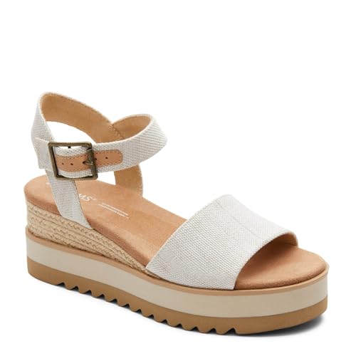 TOMS Women's Diana Wedge Sandal, Textile Upper, CloudBound Insole, Ankle Strap With Adjustable Buckle, Natural Yarn Dye, 8.5