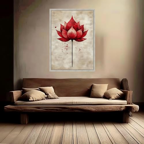 Impressions botaniques de lotus rouge, tableau mural de 80x110 cm