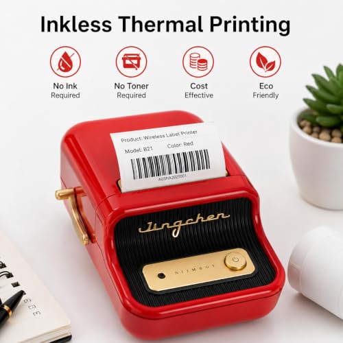 Image of B21 Wireless Thermal Label Printer, 2 Inch Bluetooth Portable Label Maker with App Control, Inkless Sticker Printer for Barcode, QR Code, Shipping, Price, Address & Organization Labels