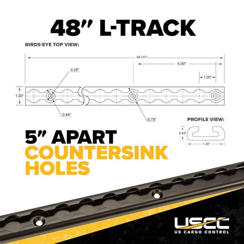 Image of US Cargo Control L Track Tie Down System - (4) 4 FT Black Anodized Aluminum L Track Rails and (4) Single Stud O-Ring Fittings, Trailer and Truck Bed Rail System Easily Secures Motorcycles, ATVs, Bikes