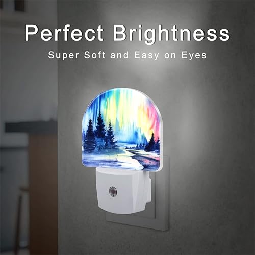 Image of Northern Lights and Forest Night Light for Kids,Winter Aurora Borealis Fir Trees Plug in Night Light with Dusk to Dawn Sensor, 0.5w Energy Saving Nightlight for Hallway Stairway Kitchen Bedroom