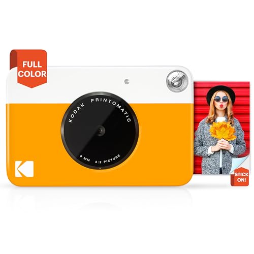 KODAK Printomatic Appareil Photo numérique instantané Couleur Zink 2x3 (5,1 x 7,5 cm) Papier Photo Autocollant, 5 MP Portable, Un Cadeau créatif et ludique pour Anniversaire, fêtes, Jaune