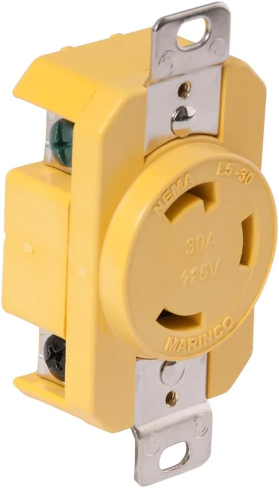 Marinco305CRR Marine Electrical Receptacle (30-Amp, 125-Volt, Female, Yellow)