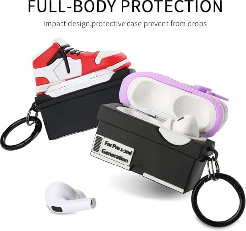 Image of Gedicht for Apple AirPods Pro 2nd Generation Case,Cute Cartoon Shoe Box Soft Silicone Protective Cases for AirPods Pro 2 Case with Keychain for Women Men, A-Red+Purple,2Pack