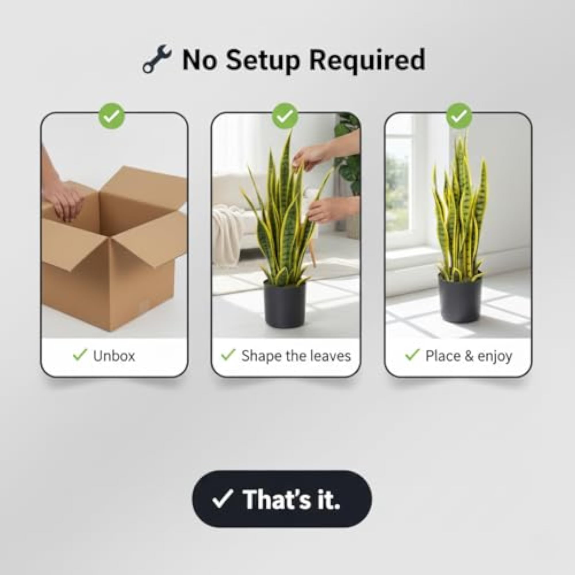 Artificial Snake Plant, 70cm Faux Sansevieria with 21 Leaves
