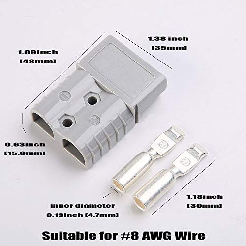 Miniatura 3 de 1 juego de conectores de alimentación de 50 amperios y 2 polos, color gris con terminales para cable # 8 AWG compatible con Anderson 2 carcasas+4