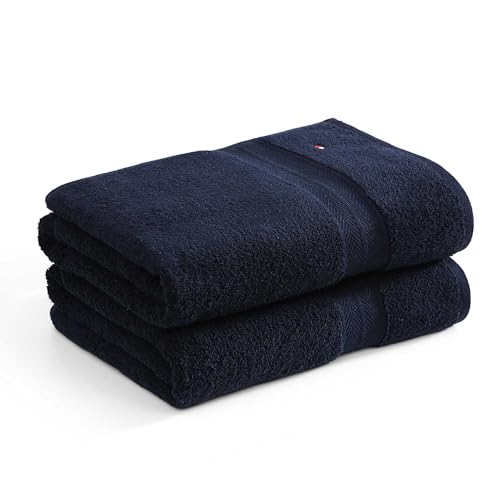 Tommy Hilfiger - Bath Towel Set Absorbent Cotton Terry with Zero Twist Medium Weight Oeko-Tex Certified (Modern American Dark Blue 2 Piece)