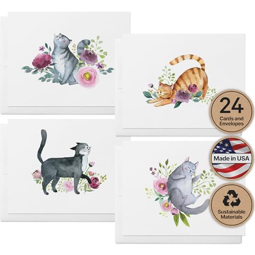 Image of Twigs Paper Cat Thank You Cards, Set of 24 Blank Cat Stationery Note Cards