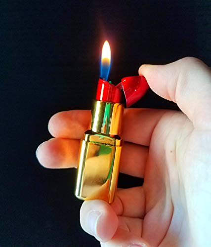 Encendedor recargable forma lápiz labial dorado miniatura 2