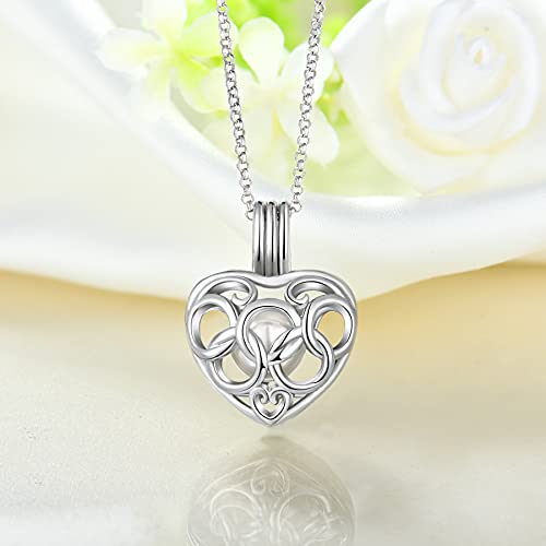 Jo Wisdom Women Pearl Cage Locket Necklace,925 Sterling Silver Heart ​Design 8Mm Pearl Cage Locket Pendants,Jewelry For Women #TOP3
