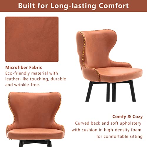 Aoowow Swivel Bar Height Stools Set Of 2, 28.7 Inch Tufted Bar Chair With Wingback And Footrest, Counter Stool With Nailhead Trim And Metal Base For Kitchen Island Restaurant Pub Counter (Orange) #TOP4