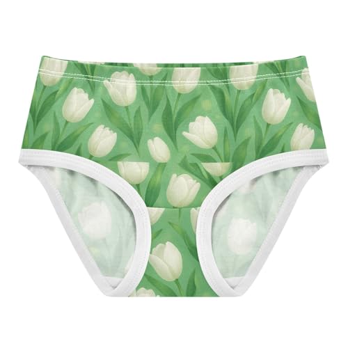 Joisal White Tulips Green Leaves Girls Underwear Toddlers 2t Cotton Panties for Girl Animals Kids Undies Briefs