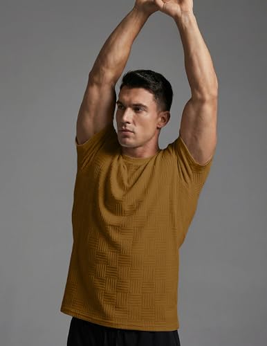 Image of JMIERR Mens T-Shirt Casual Stretch Solid Crewneck Short Sleeve Tees Textured Shirts
