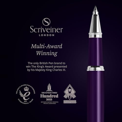 Image of Scriveiner Aubergine Rollerball Pen - Stunning Luxury Pen With Chrome Finish, Schmidt Ink Refill, Best Roller Ball Gift Set for Men & Women, Professional, Executive Office, Nice Pens