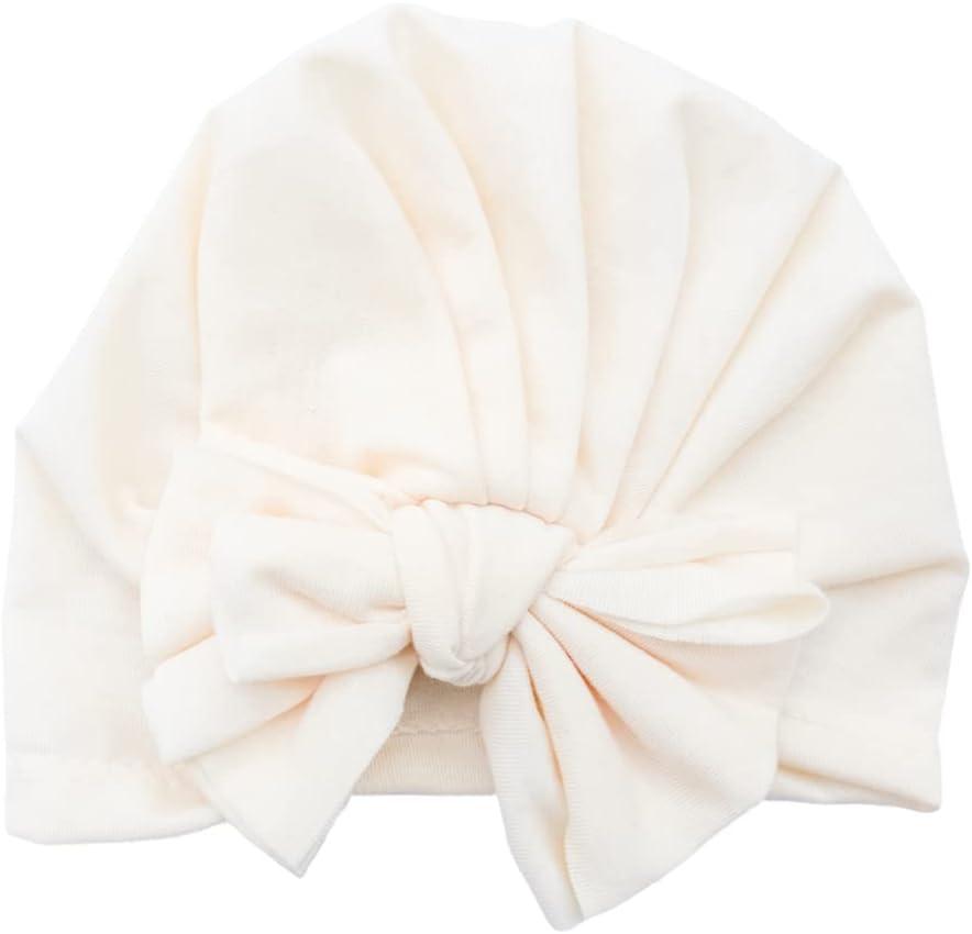 THE LITTLE LOOKERS Unisex Soft Hosiery Turban Bow Knot Cap, Baby Headwear | Suitable for 3 to 18 Months Baby (Cream)