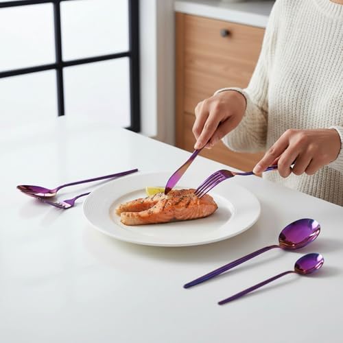 Image of Slim Handle Pink 30 Pcs Stainless Steel Cutlery Set for Dining Table, Dishwasher Safe Glossy Flatware (6 Spoon Set+6 Forks Set+6 Butter Knife+6 Dessert Spoon+ 6 Fruit Fork)