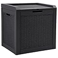 YITAHOME 32 Gallon Rattan Deck Box, Indoor Outdoor Storage Box for Patio Furniture, Pool Accessories, Cushions, Garden Tools, Sports Equipment, Waterproof Resin with Lockable Lid & Side Handles, Black