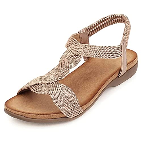 MIAOZHANG Sandale Femme Plates Ete Mode Casual Sandales Compensées Bout Ouvert Faux Cuir Elastique Chaussures pour Plage Vacances Slippers,B,EU 40