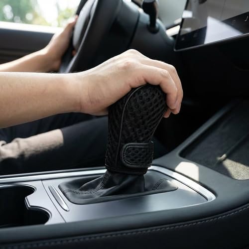 Image of SARTE Gear Shift Knob Cover Anti-Slip, Breathable Cotton mesh Anti-Scratch Shift Handle Protector Premium Gear Knob Cover for All Cars Universal fit (Black)
