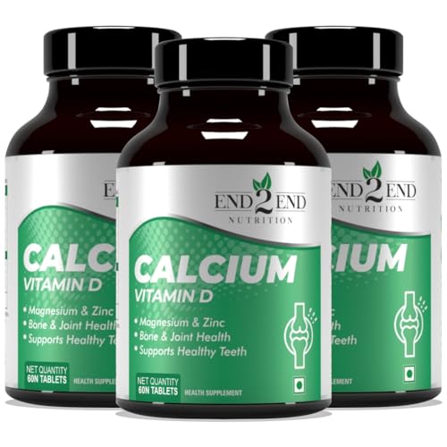 Image of End2End Nutrition Calcium Tablets for Men and Women with Magnesium Zinc Vitamin D for complete bone health & Joint Support - 180 (Pack of 3)