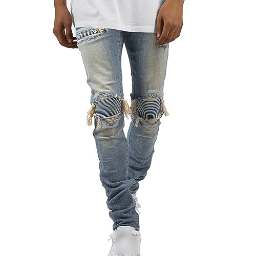 Men's Distressed Skinny Patches Jeans Slim Fit Knee Holes Denim Pants Streetwear Destroyed Jean Pants4