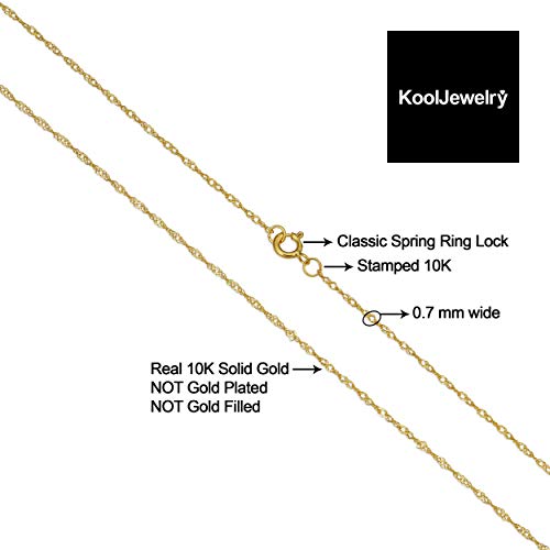 Kooljewelry 10k Yellow Gold Singapore Chain Necklace For Women (0.7mm, 1mm, 1.4mm, 1.7mm - sizes from 14 to 30 inch long)2