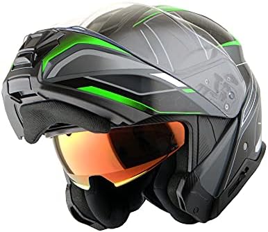Martian Motorcycle Modular Full Face Helmet Flip up Dual Visor Sun Shield: HG362 Grey Green