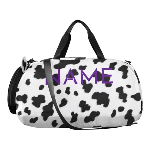 Milk Cow Duffle Bag Girls Kids Cute Gym Bag with Shoes Compartment & Wet Separation Waterproof Sports Overnight Travel Bag Boys Custom Name