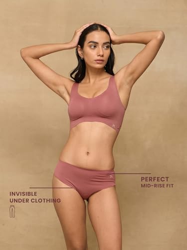 Image of Krvvy Women Seamless Mid-Rise Thong Underwear- Ultrasoft, Breathable, Lightweight & Invisible Underwear with 100% Cotton Gusset Panty