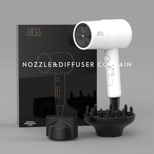 Image of AINA Diffuser Hair Dryer Full-Featured Blow Dryer 110V /1600W(White) | 3 Heat /2 Speed;Cold shut button;Lightweight;Compact Size;High Temp;Low Airflow;Same Results;Less Expense