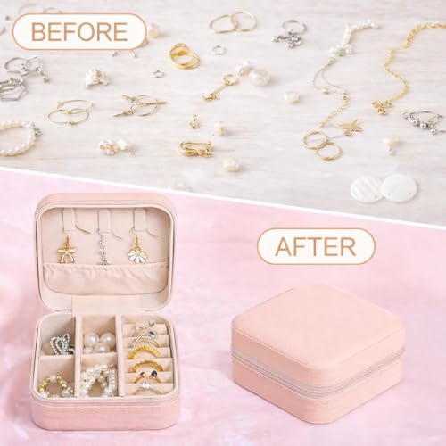 Image of Faux Leather Mini Jewelry Travel Case,Small Jewelry Organizer, Jewelry Box Storage Organizer Portable Display Storage Box Rings Earrings Necklaces Gifts Beige